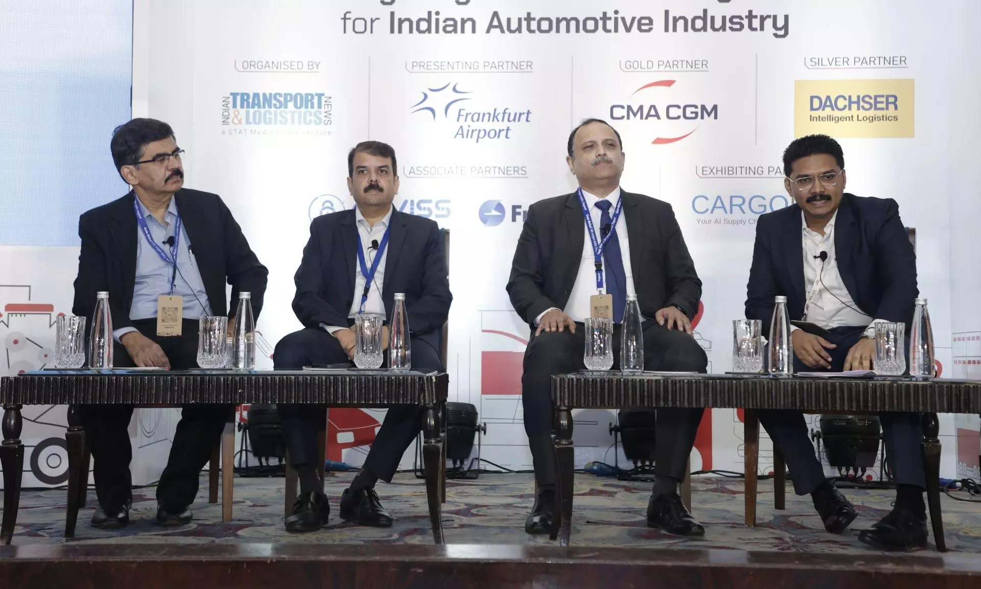 (L-R) Sanjay Suranglikar of TATA AutoComp Systems, Om Vijayvargiya of Schaeffler India, Atit Mahajan of CMA CGM India and Libin Chacko Kurian of ITLN (Moderator).